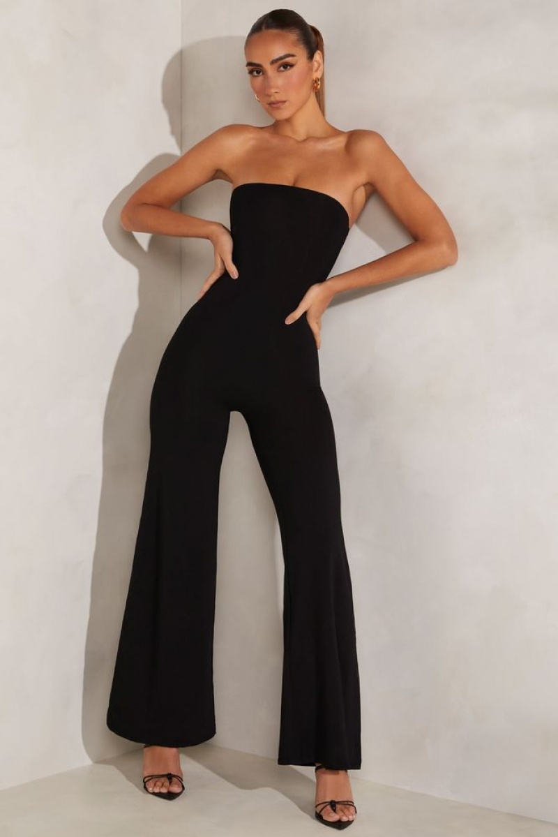 Black Oh Polly Aaliyah Bandeau Wide Leg Jumpsuit | PLAW-70549