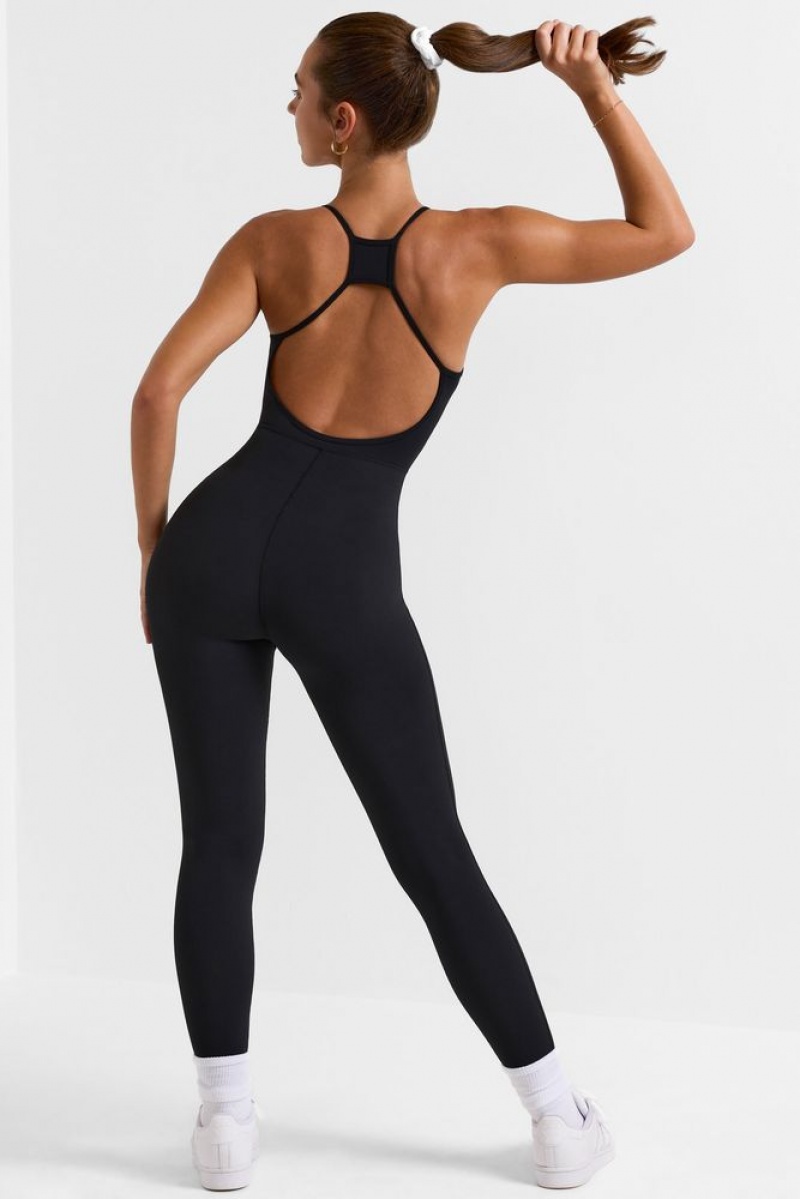 Black Oh Polly Ace Open Back Full Length Unitard | DBQN-97856