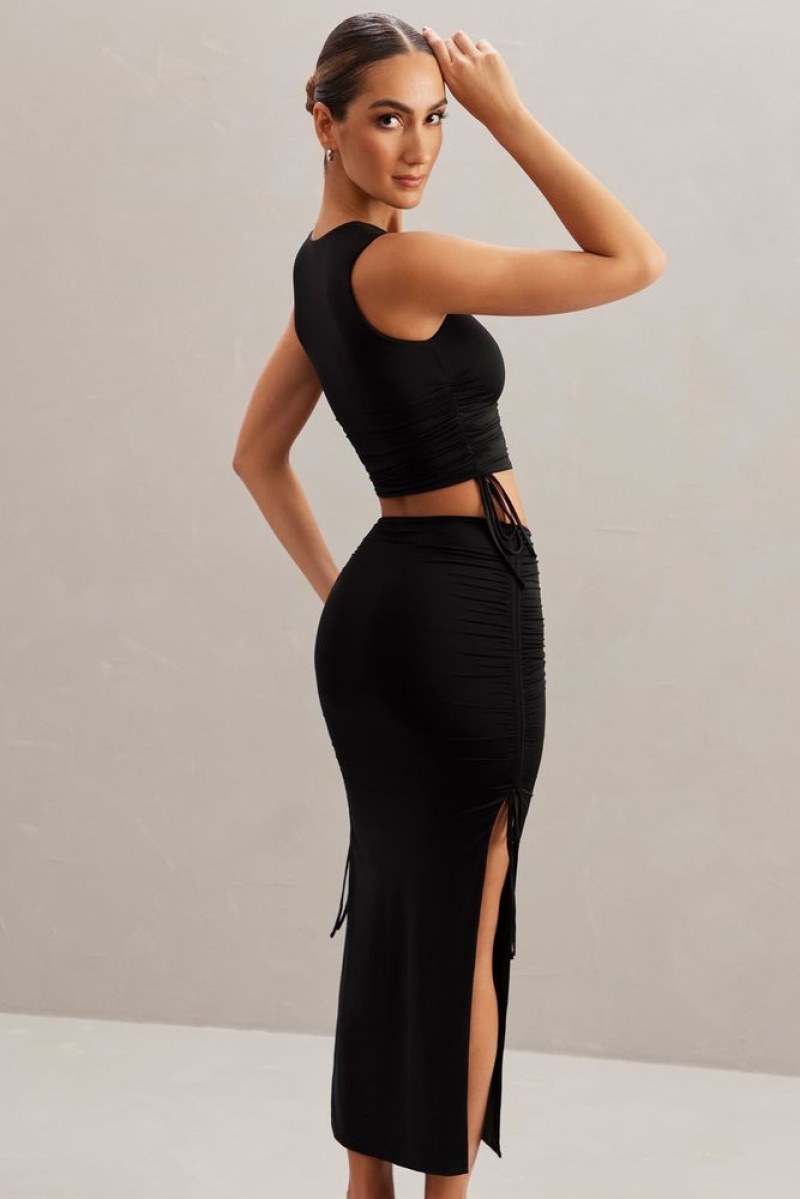 Black Oh Polly Alinta Mid Rise Midi Skirt | FLKO-36905