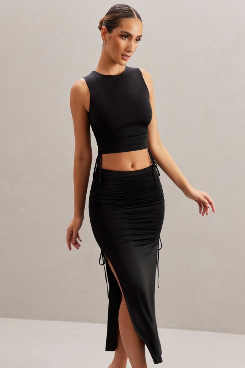 Black Oh Polly Alinta Mid Rise Midi Skirt | FLKO-36905