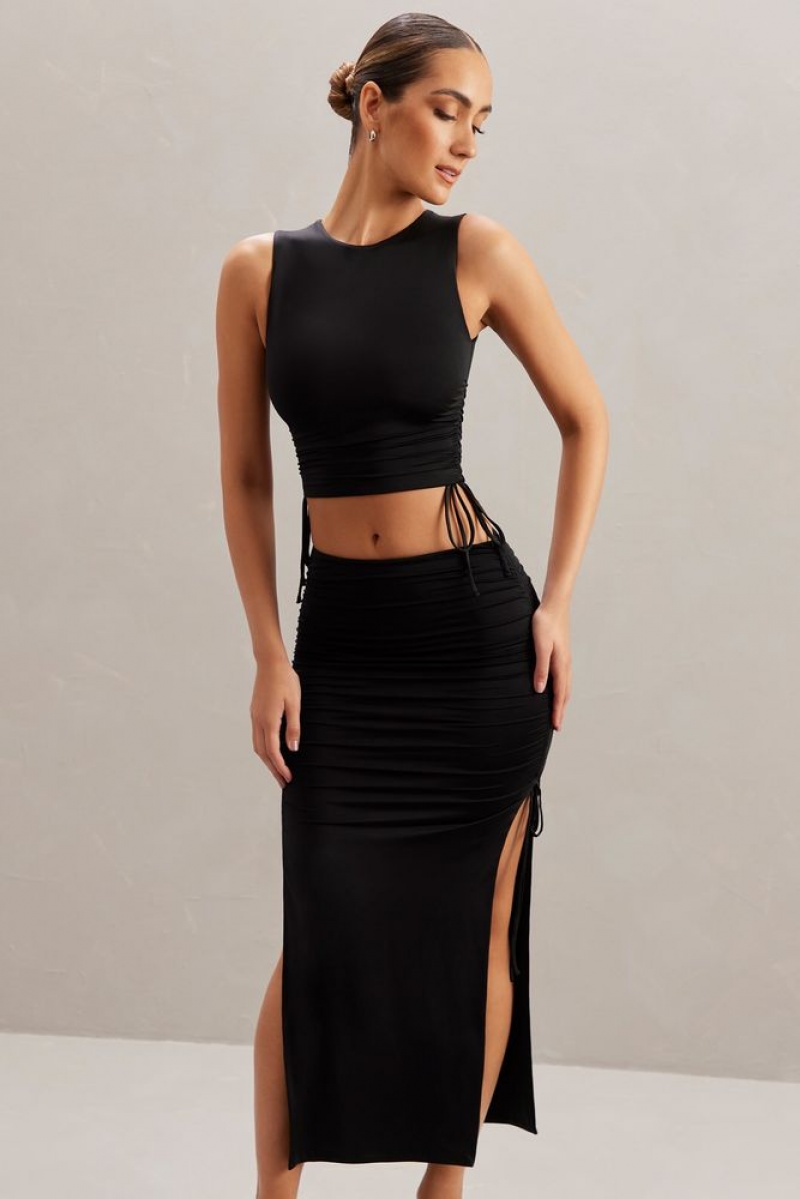 Black Oh Polly Alinta Mid Rise Midi Skirt | FLKO-36905