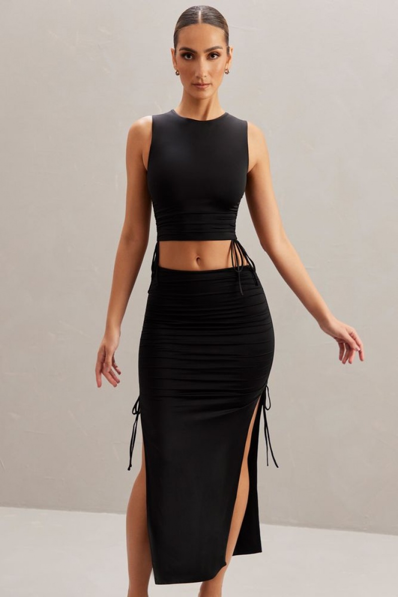 Black Oh Polly Alinta Mid Rise Midi Skirt | FLKO-36905