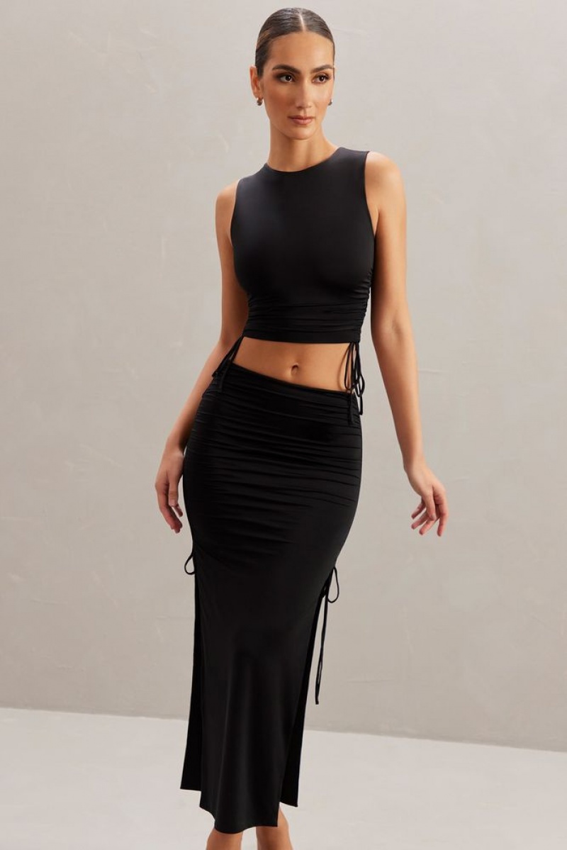 Black Oh Polly Alinta Mid Rise Midi Skirt | FLKO-36905