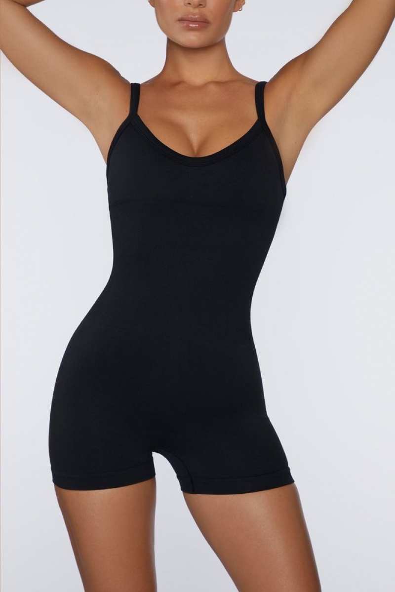 Black Oh Polly Ambitious Scoop Neck Unitard | WAFE-67018