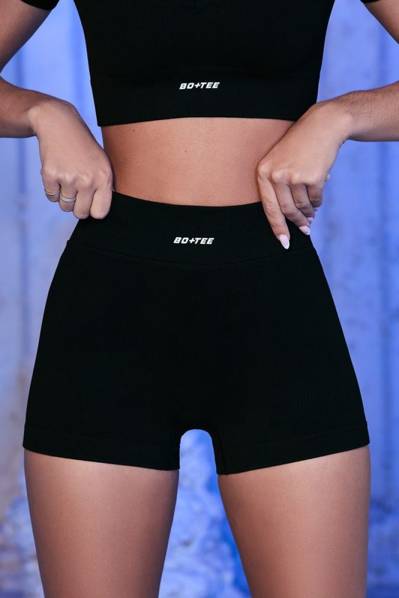 Black Oh Polly Avalanche Ribbed Mini Shorts | DAZP-09875