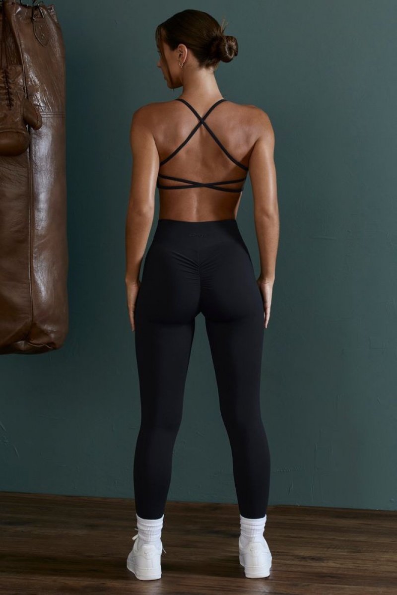 Black Oh Polly Dedication Petite High Waist Wrap Over Leggings | DIEB-14860