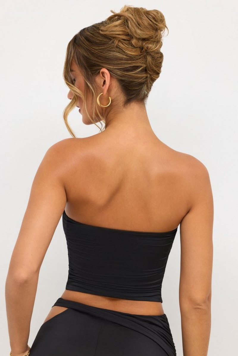 Black Oh Polly Eevi Premium Jersey Strapless Plunge Neck Top | MBQC-19825