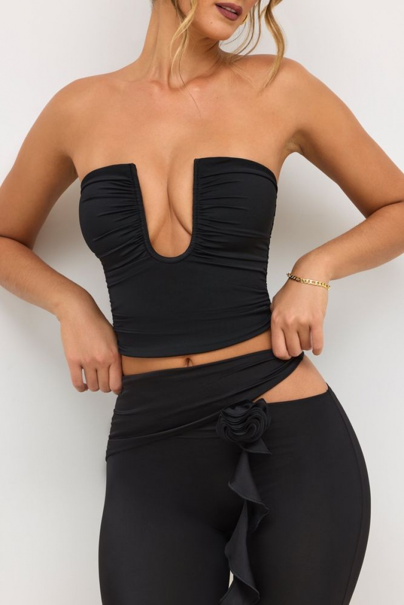 Black Oh Polly Eevi Premium Jersey Strapless Plunge Neck Top | MBQC-19825