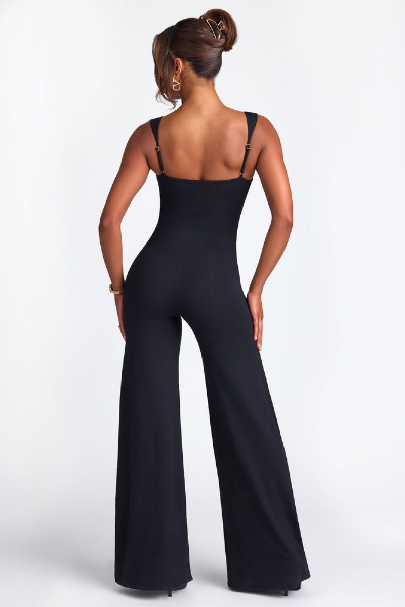 Black Oh Polly Elowen Petite Modal Sweetheart Neckline Wide Leg Jumpsuit | RKCI-60948