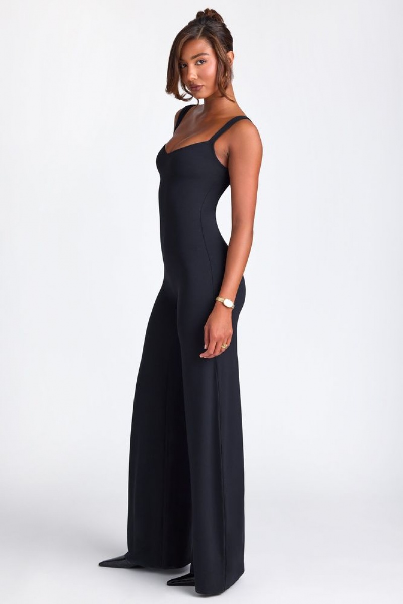 Black Oh Polly Elowen Petite Modal Sweetheart Neckline Wide Leg Jumpsuit | RKCI-60948