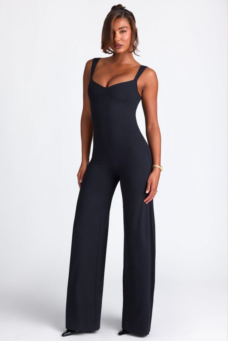 Black Oh Polly Elowen Petite Modal Sweetheart Neckline Wide Leg Jumpsuit | RKCI-60948