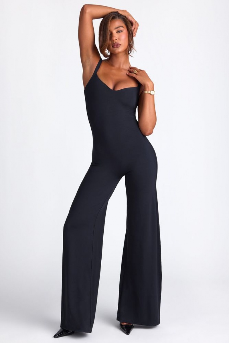 Black Oh Polly Elowen Petite Modal Sweetheart Neckline Wide Leg Jumpsuit | RKCI-60948