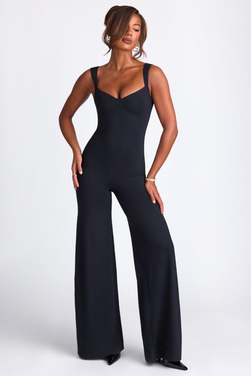 Black Oh Polly Elowen Petite Modal Sweetheart Neckline Wide Leg Jumpsuit | RKCI-60948