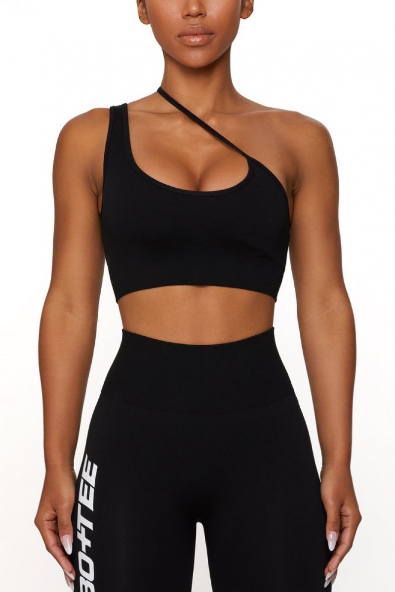 Black Oh Polly Evolve Asymmetric Seamless Crop Top | MTCG-09516