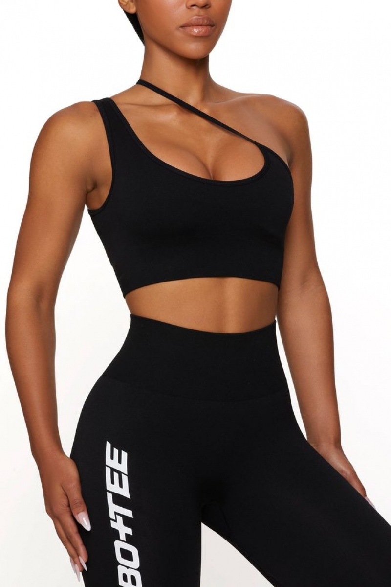 Black Oh Polly Evolve Asymmetric Seamless Crop Top | MTCG-09516