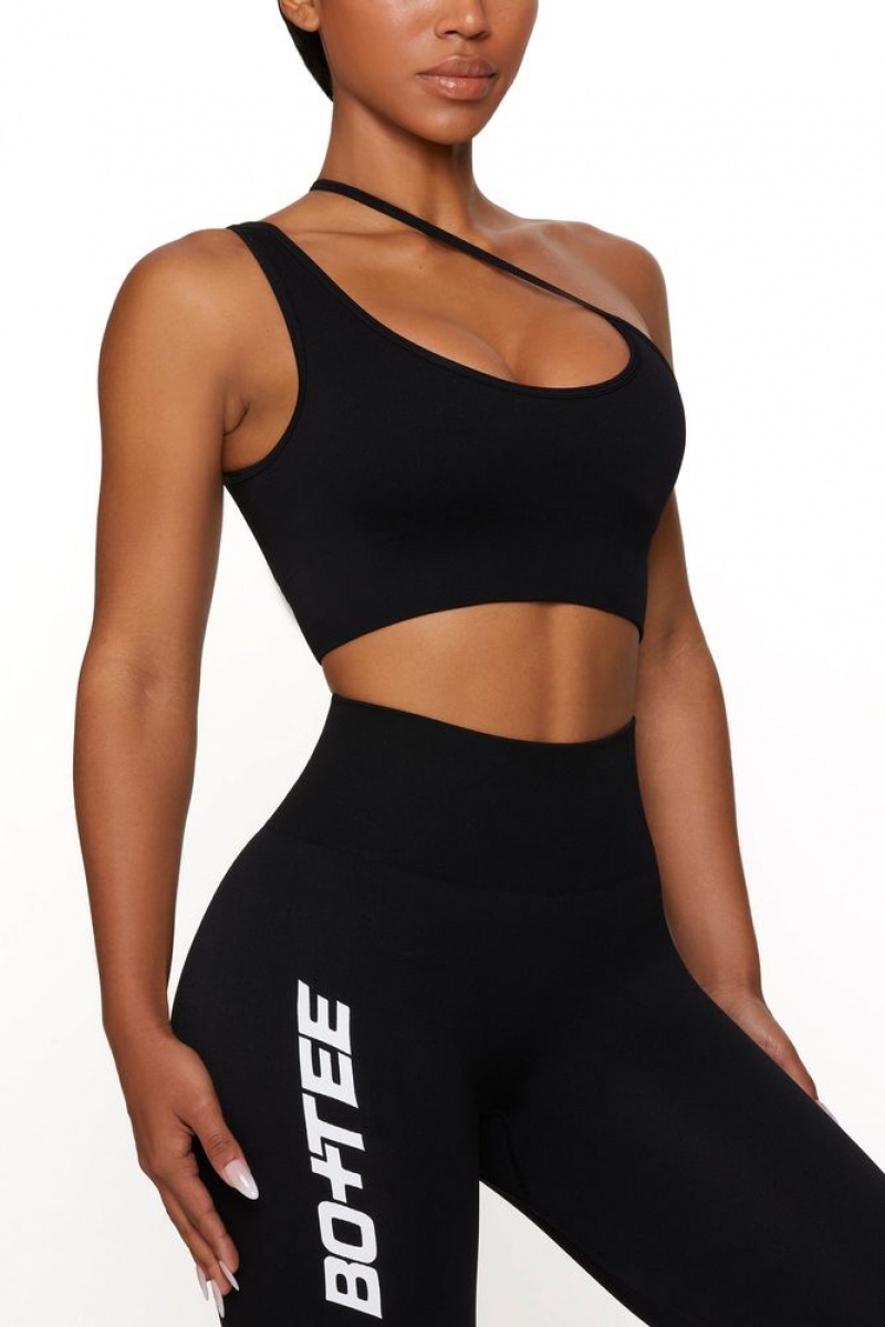 Black Oh Polly Evolve Asymmetric Seamless Crop Top | MTCG-09516