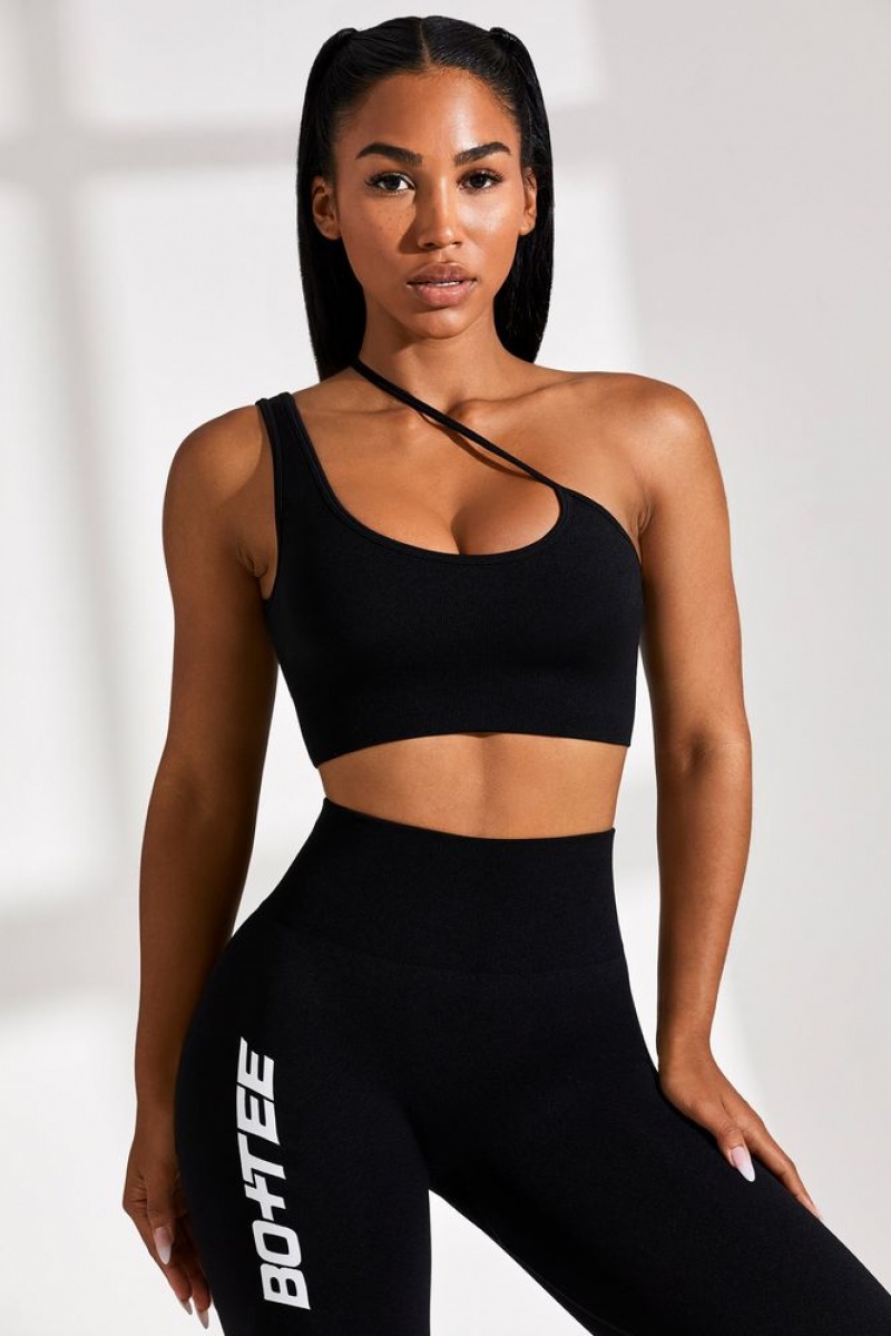 Black Oh Polly Evolve Asymmetric Seamless Crop Top | MTCG-09516