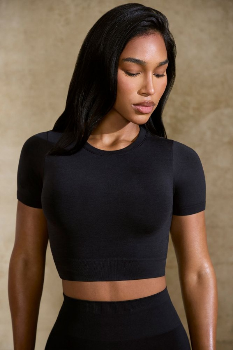 Black Oh Polly Excel Define Luxe Baby Tee Crop Top | OBKZ-26748