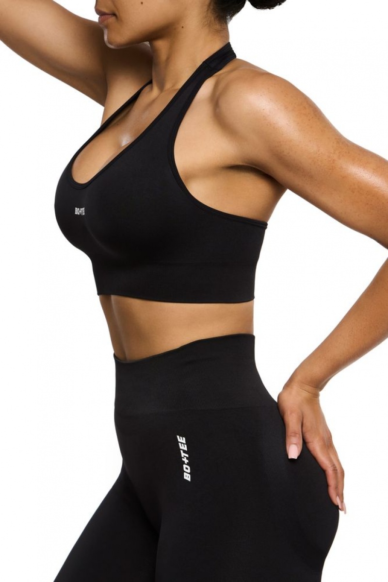 Black Oh Polly Focused Halter Neck Sports Bra | BKCT-59076