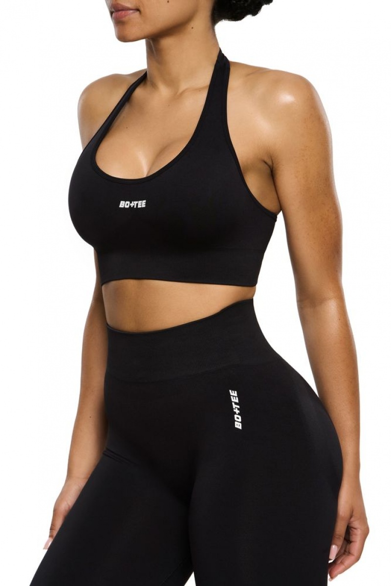 Black Oh Polly Focused Halter Neck Sports Bra | BKCT-59076