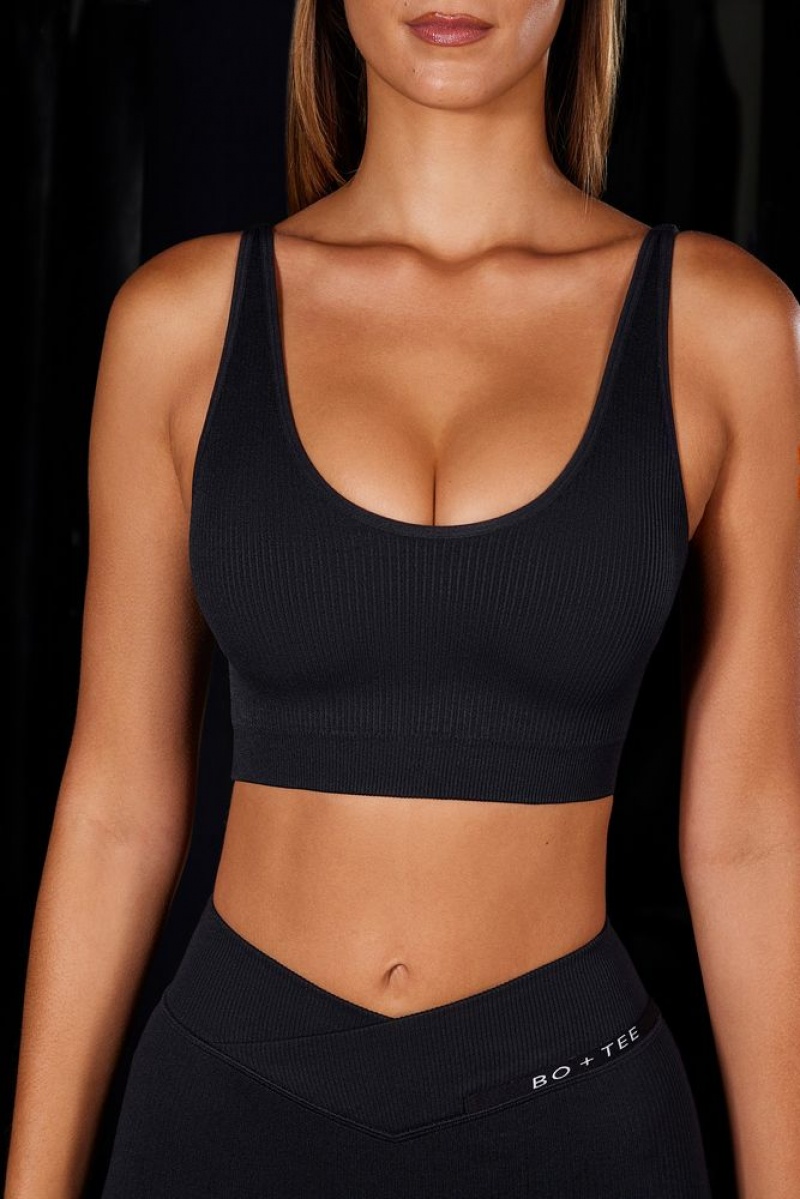 Black Oh Polly Full Focus Open Back Plunge Neck Sports Bra | ZRKS-31596