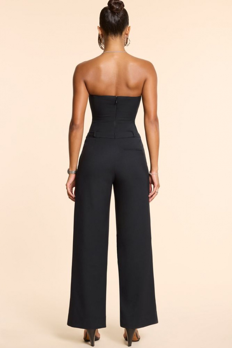 Black Oh Polly Goldie Petite Brushed Twill Bandeau Corset Jumpsuit | LQEN-21356