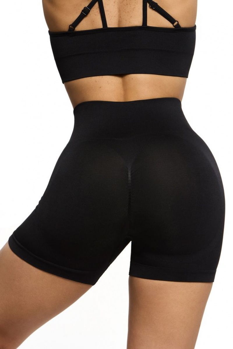 Black Oh Polly Invigorate Seamless High Waist Mini Shorts | NZHR-29543