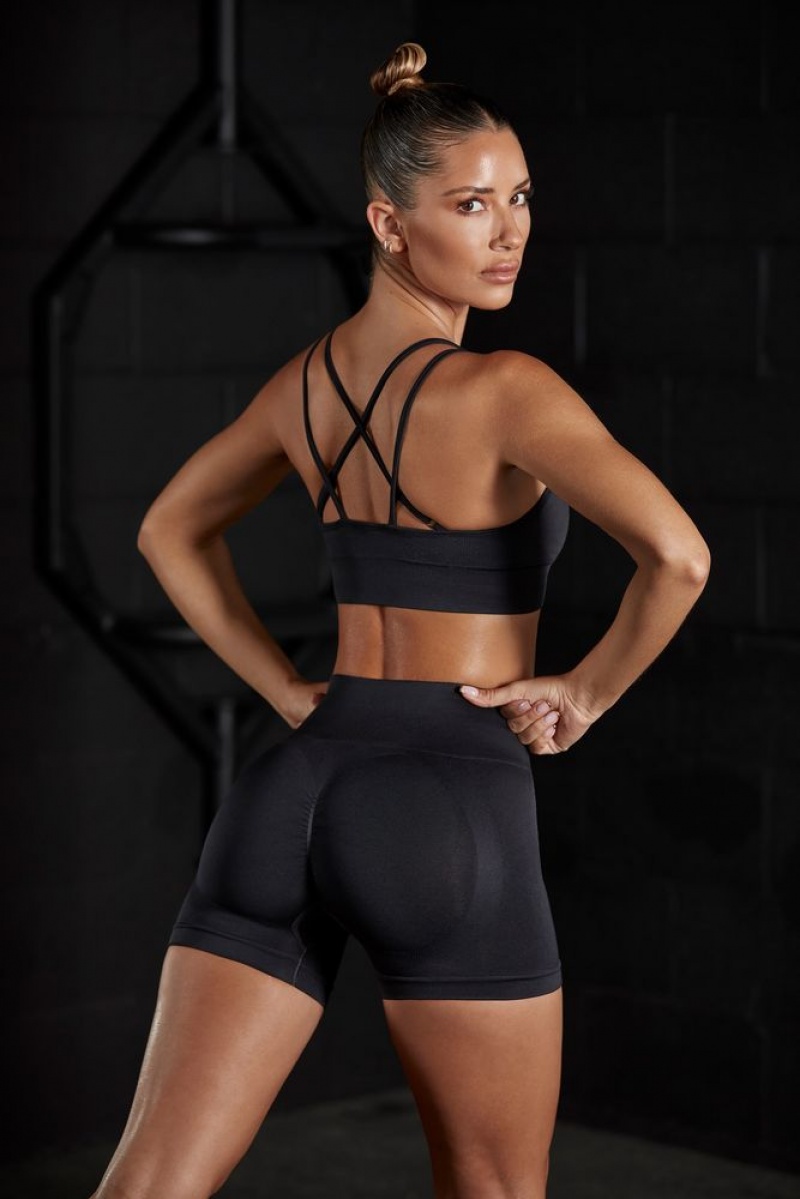 Black Oh Polly Invigorate Seamless High Waist Mini Shorts | NZHR-29543