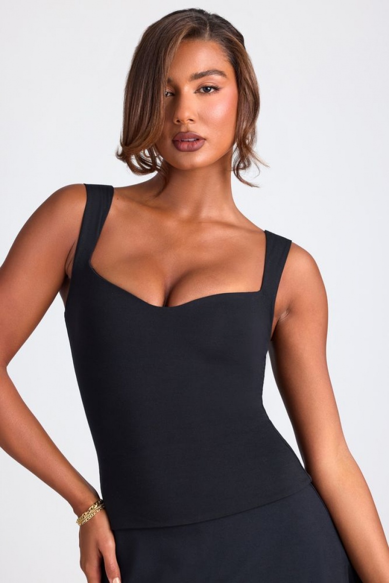 Black Oh Polly Joie Modal Sweetheart Neckline Top | WGBK-34920