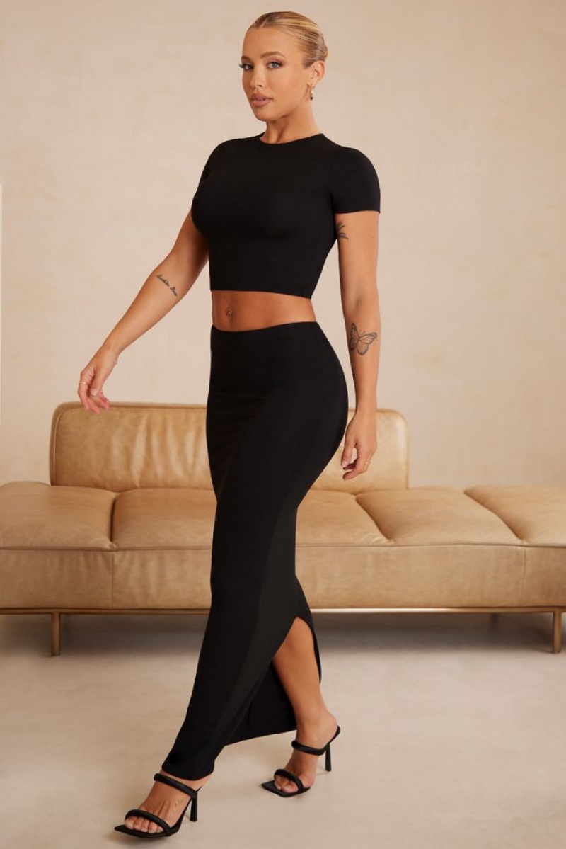 Black Oh Polly Myaree Cap Sleeve Crop Top | LSUC-87596