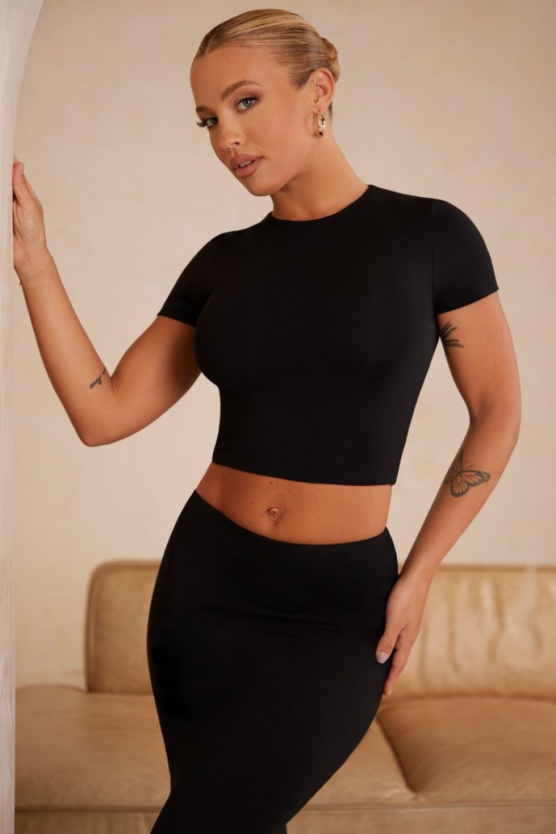 Black Oh Polly Myaree Cap Sleeve Crop Top | LSUC-87596