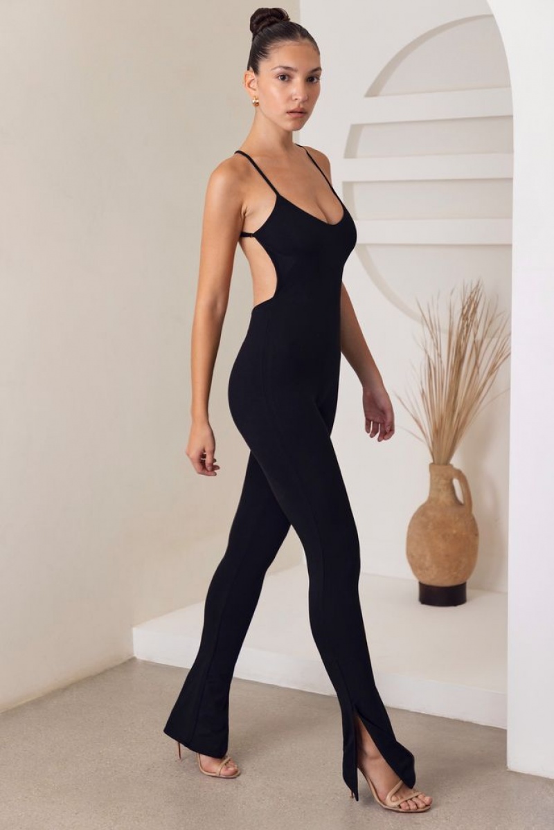 Black Oh Polly Neoma Petite Scoop Neck Backless Jumpsuit | CHXI-59321