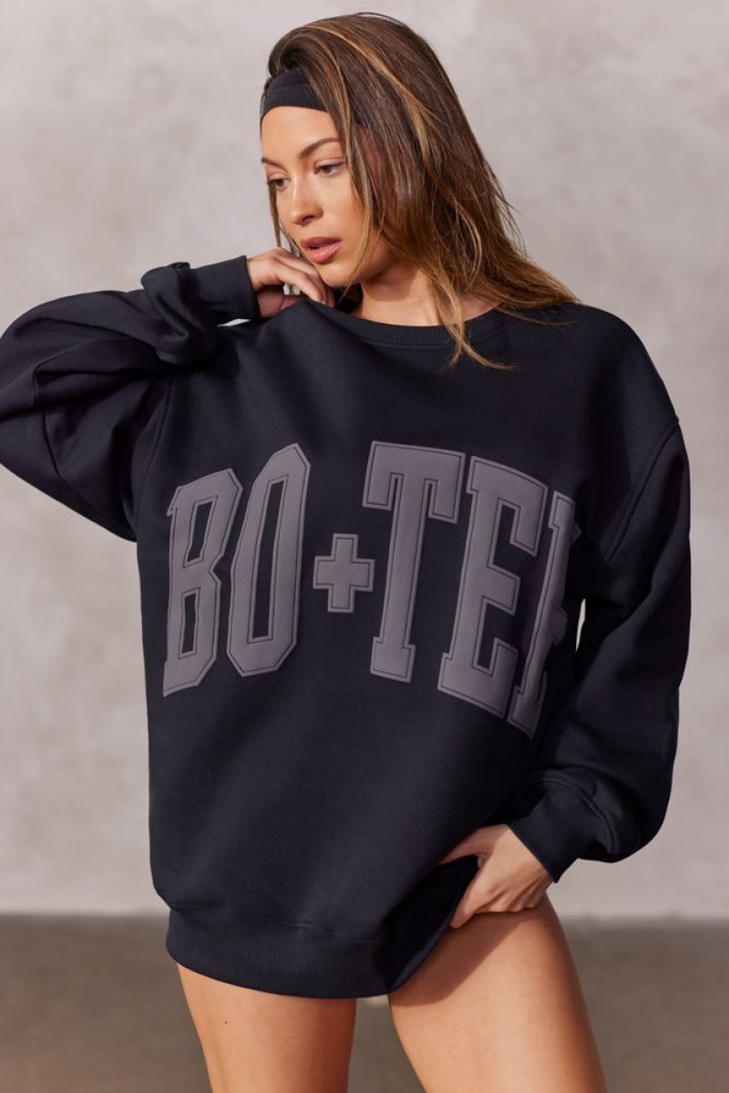 Black Oh Polly New Staples Oversized Sweatshirt | NGOK-95768