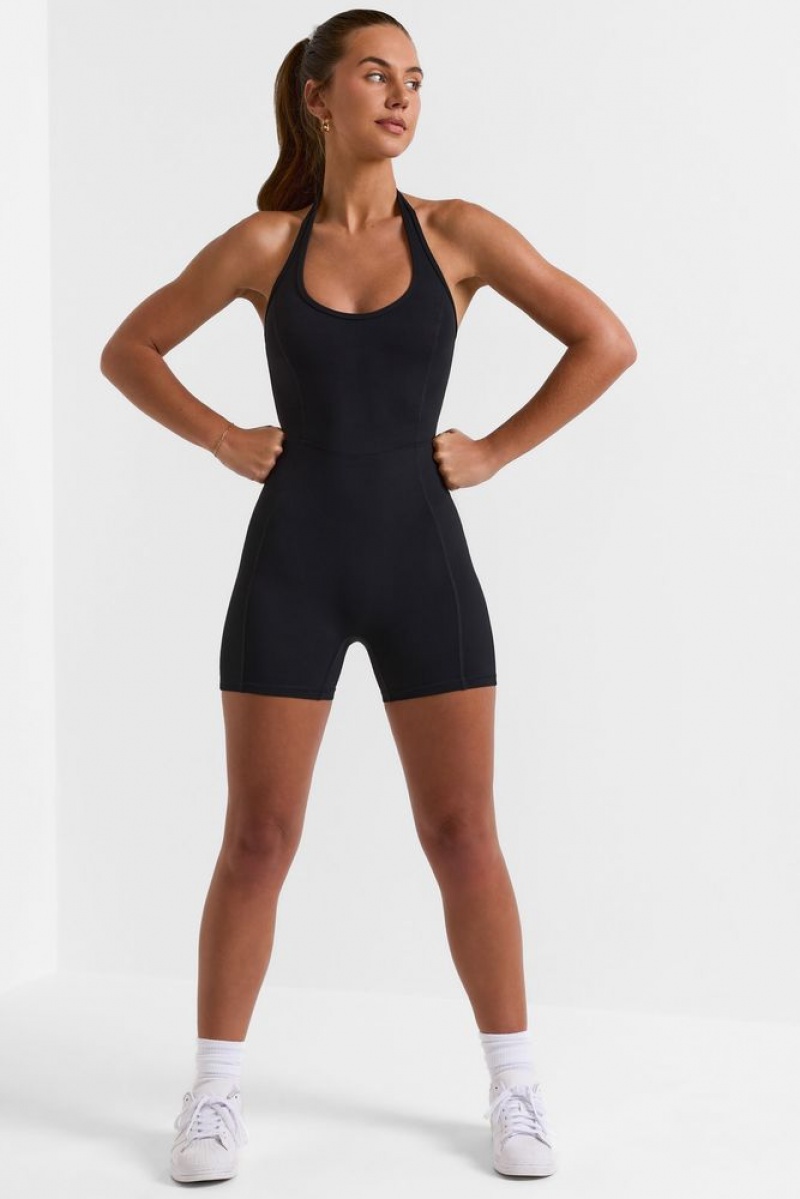 Black Oh Polly On Court Halterneck Short Unitard | WZYB-97213