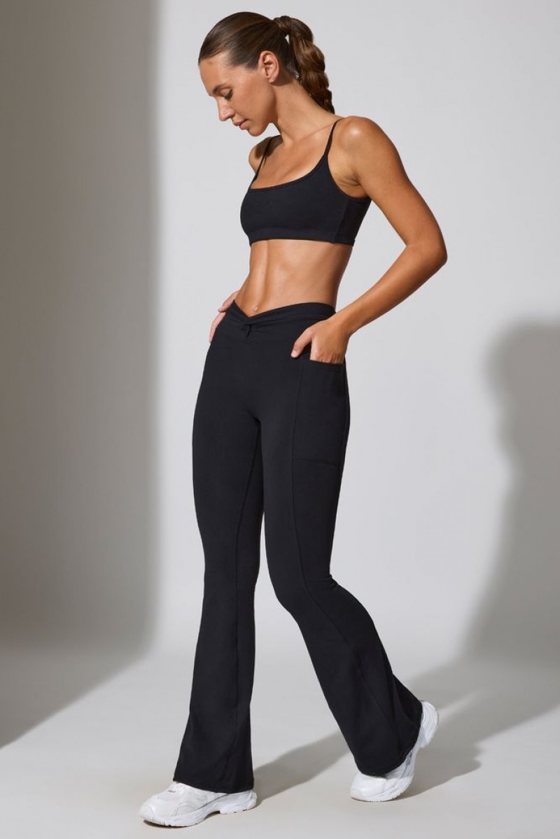 Black Oh Polly Realign Petite Twist Waist Flare Leggings | CFKL-30928