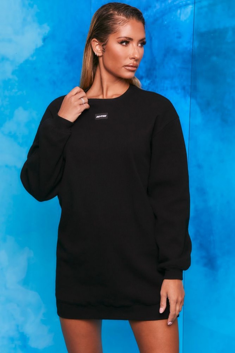 Black Oh Polly Recover Ribbed Longline Sweatshirt | YUXS-85132