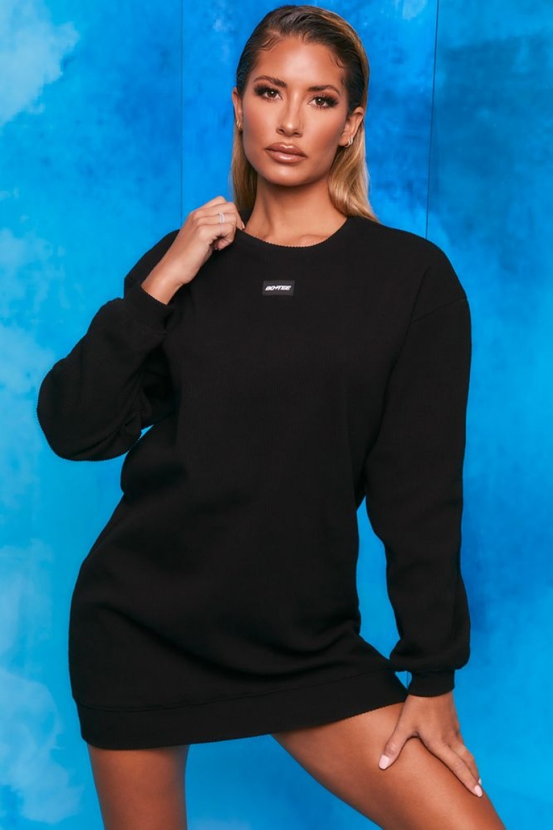 Black Oh Polly Recover Ribbed Longline Sweatshirt | YUXS-85132