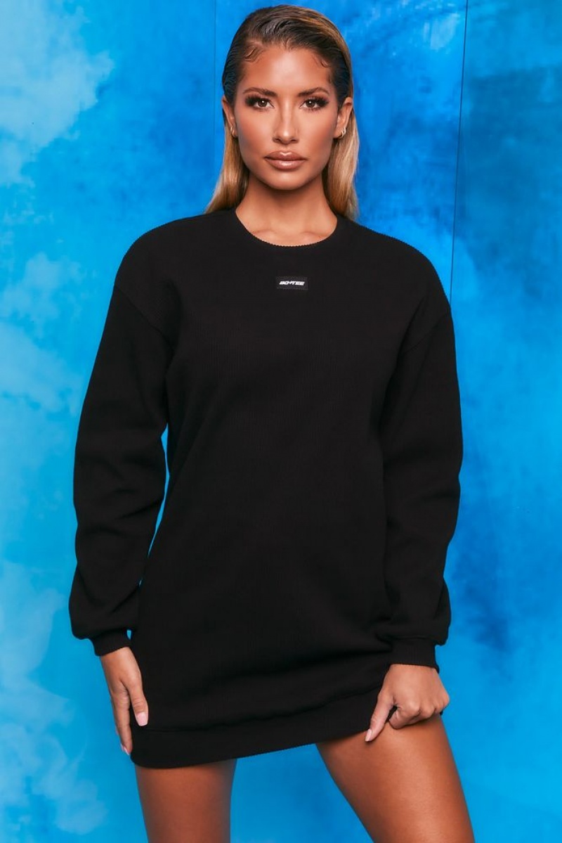 Black Oh Polly Recover Ribbed Longline Sweatshirt | YUXS-85132