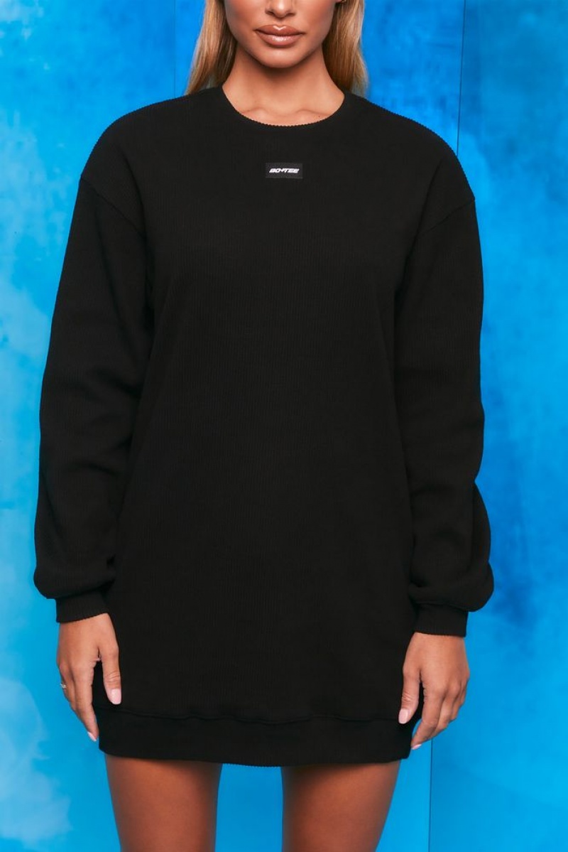 Black Oh Polly Recover Ribbed Longline Sweatshirt | YUXS-85132