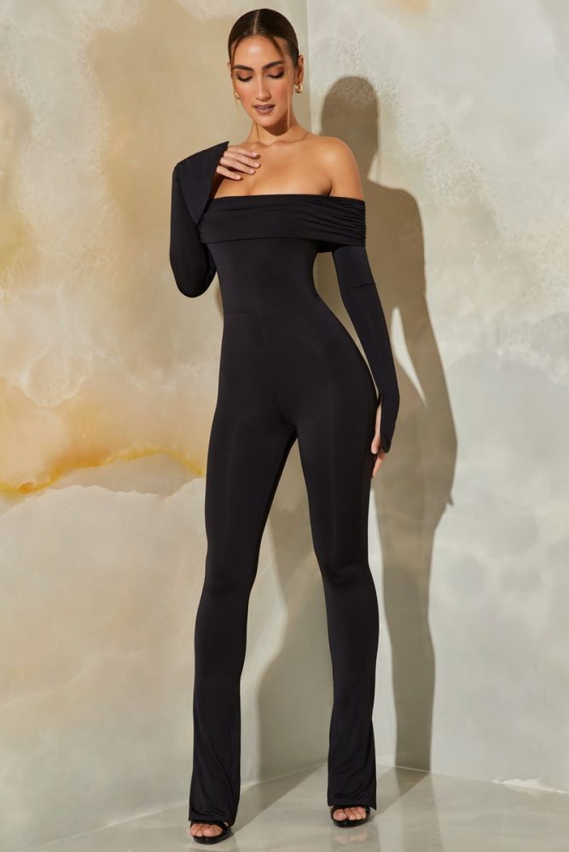 Black Oh Polly Reeva Long Sleeve Open Back Jumpsuit | HDVE-42769