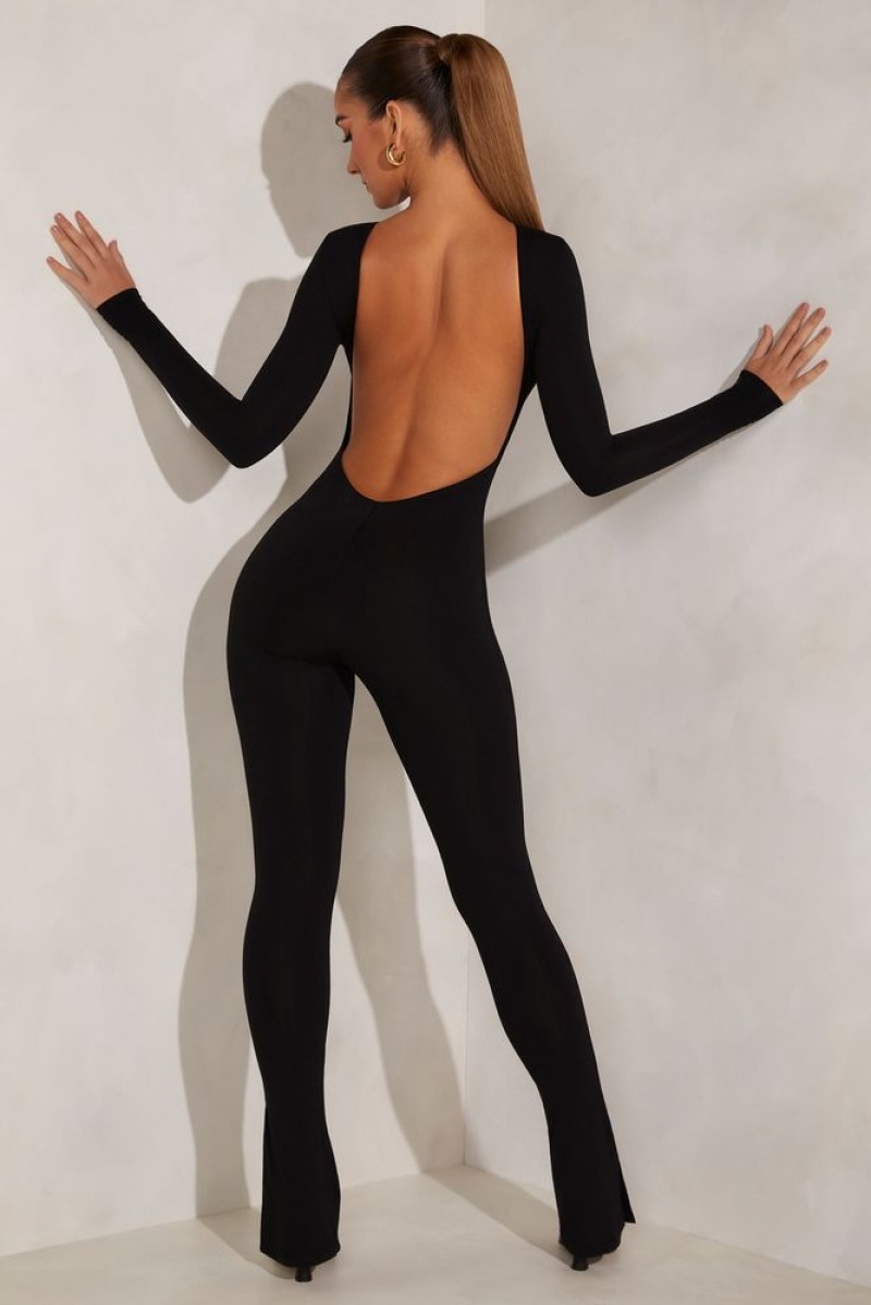 Black Oh Polly Rumer Petite High Neck Open Back Jumpsuit | NUWX-70189