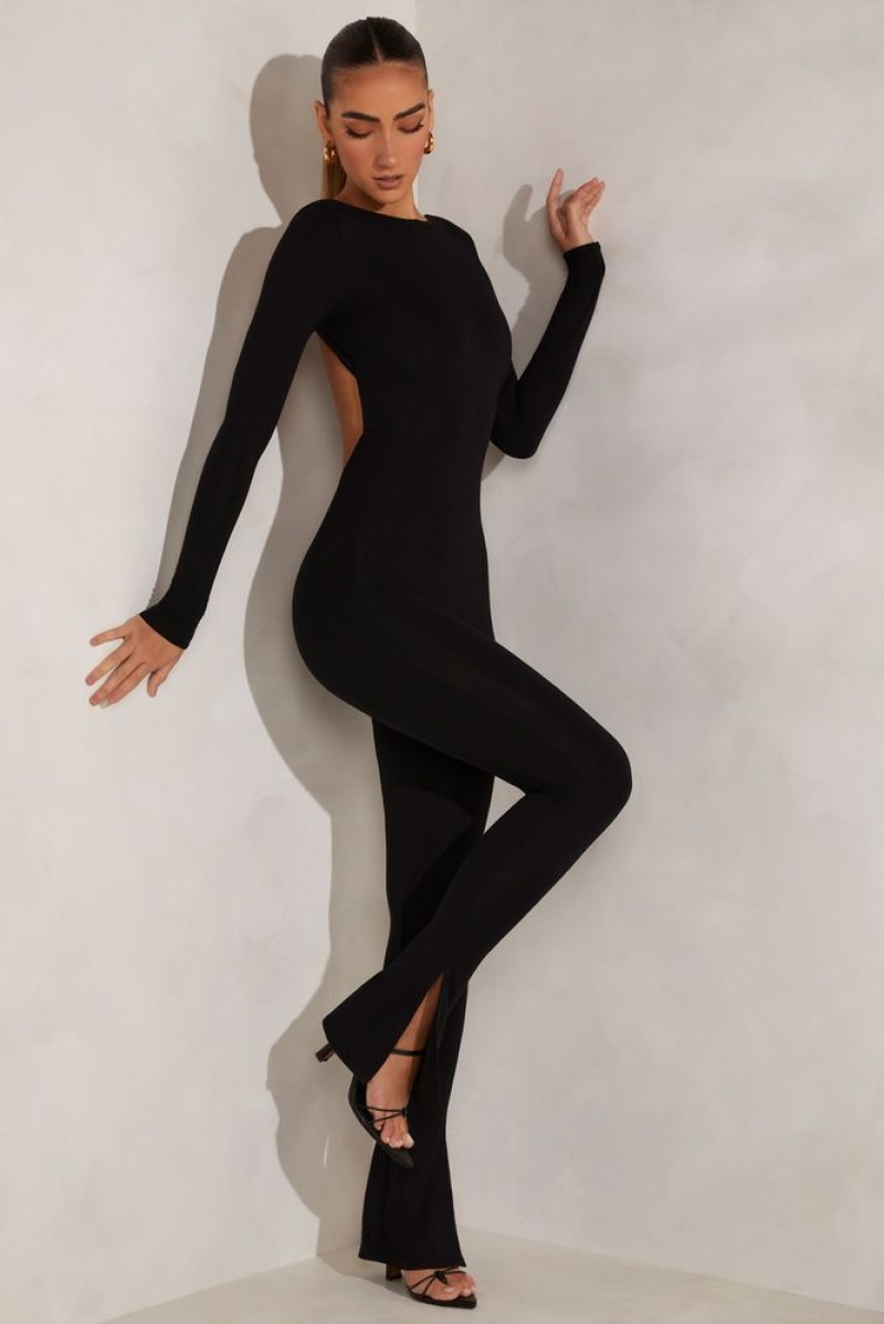 Black Oh Polly Rumer Petite High Neck Open Back Jumpsuit | NUWX-70189