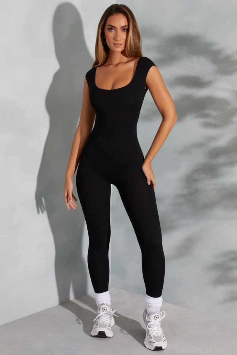 Black Oh Polly Sabrina Open Back Scoop Neck Jumpsuit | XDUE-53204