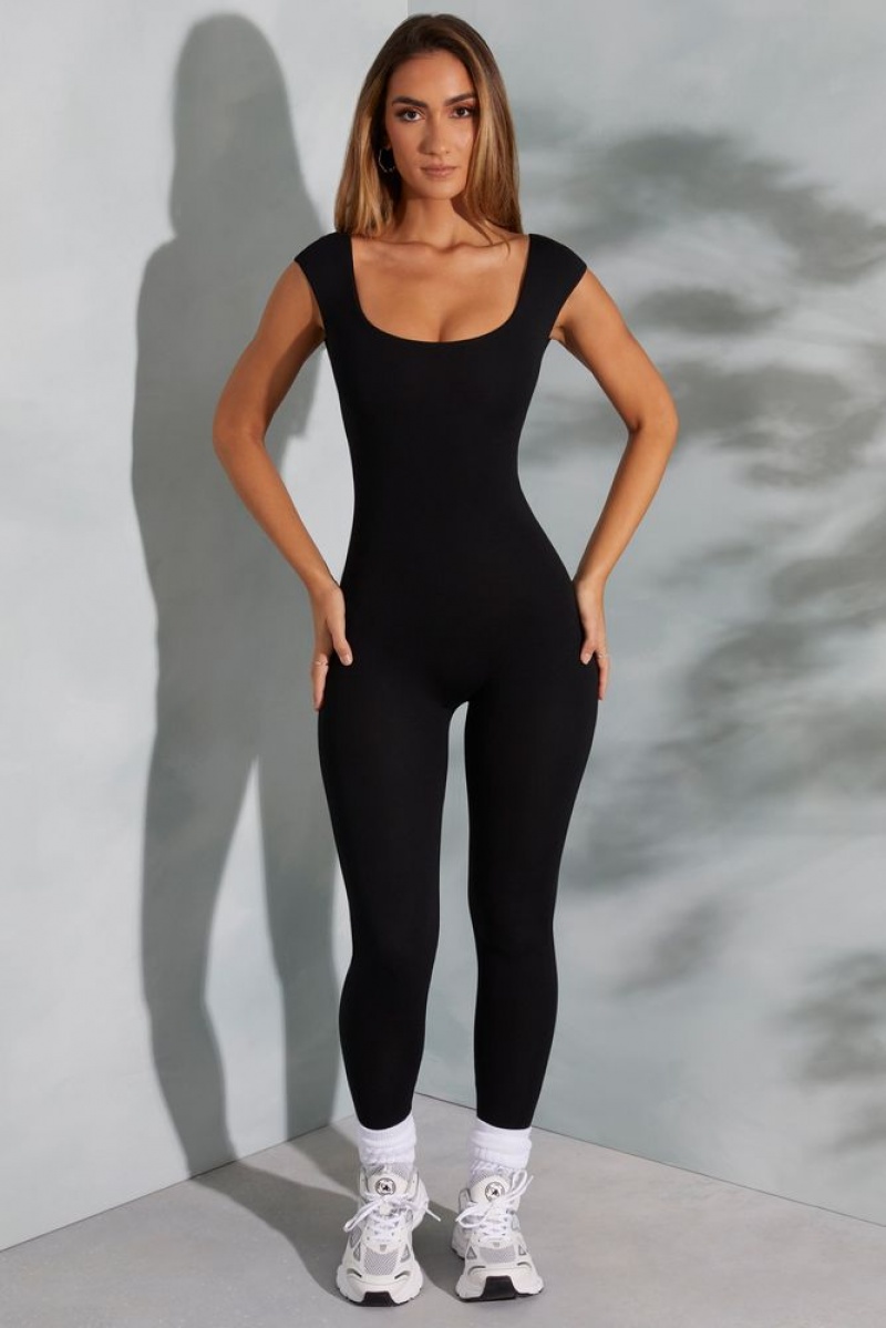 Black Oh Polly Sabrina Open Back Scoop Neck Jumpsuit | XDUE-53204