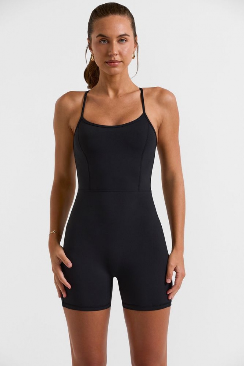 Black Oh Polly Serve Scoop Neckline Open Back Unitard | LRWM-49508