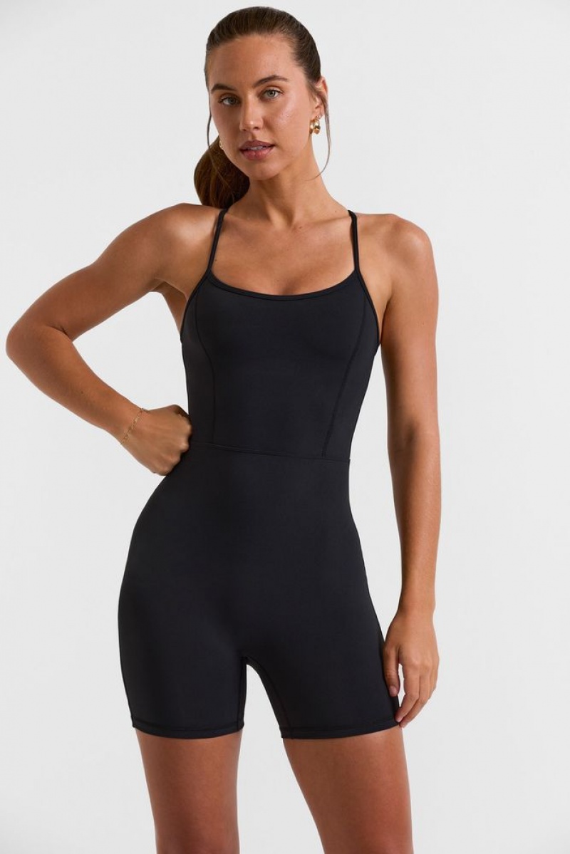 Black Oh Polly Serve Scoop Neckline Open Back Unitard | LRWM-49508