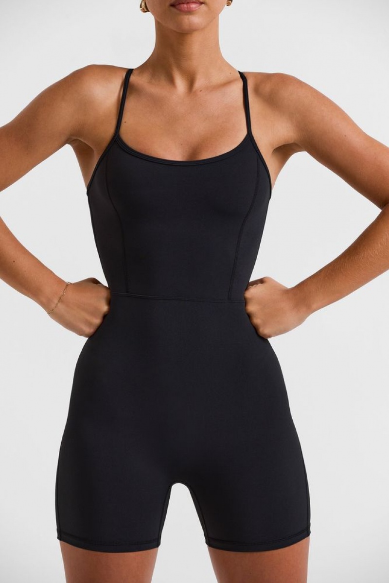 Black Oh Polly Serve Scoop Neckline Open Back Unitard | LRWM-49508