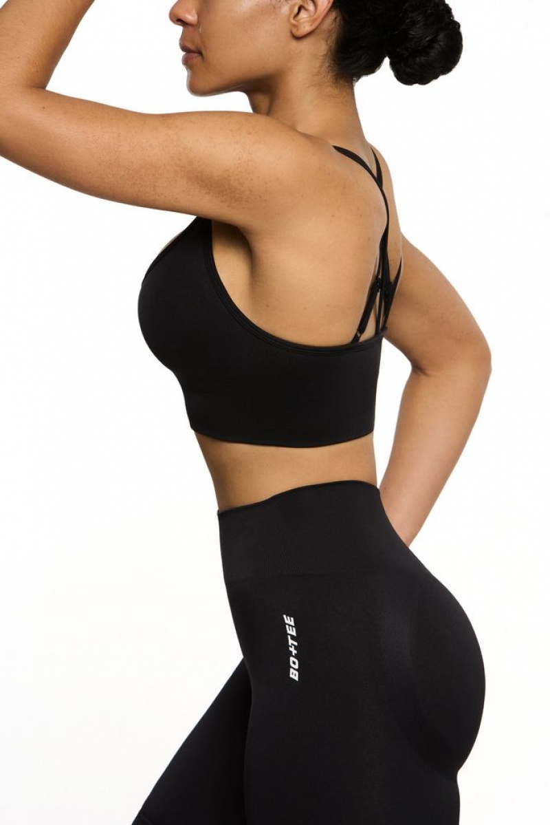 Black Oh Polly Streamline Seamless Strappy Sports Bra | DZES-61847