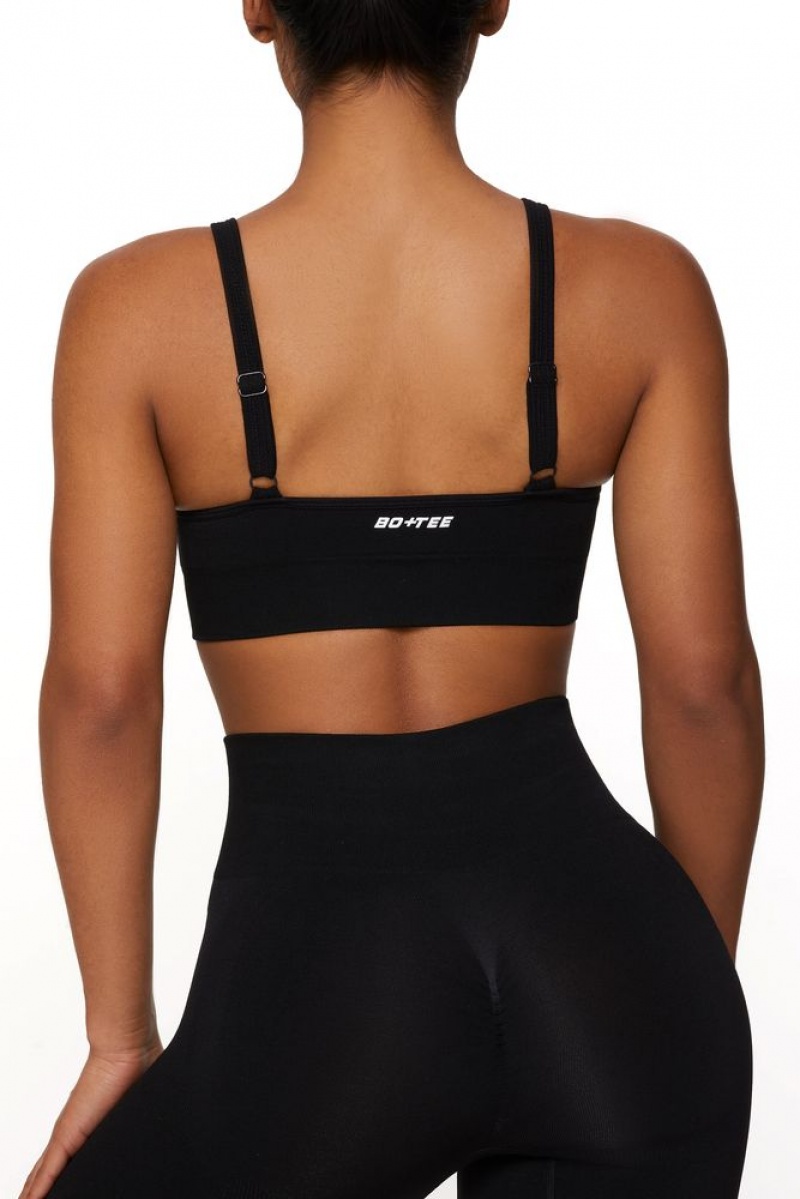 Black Oh Polly Strength Plunge Neckline Sports Bra | IJUH-21459