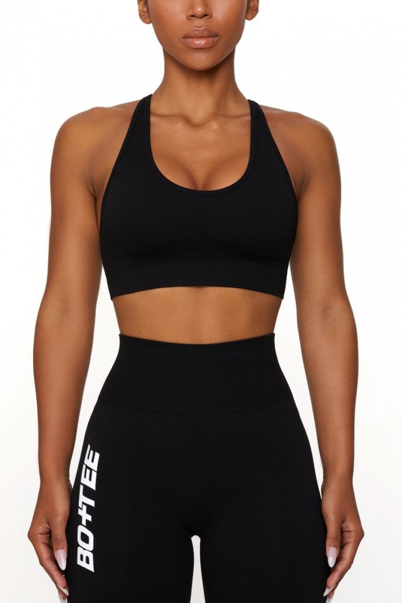 Black Oh Polly Strength Plunge Neckline Sports Bra | IJUH-21459